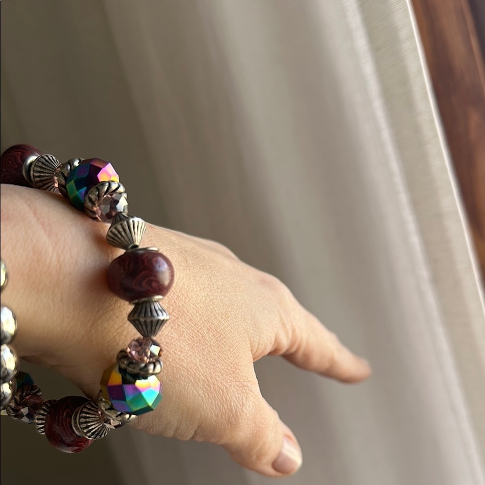Shiny Metal and Multicolor Beaded Bracelet